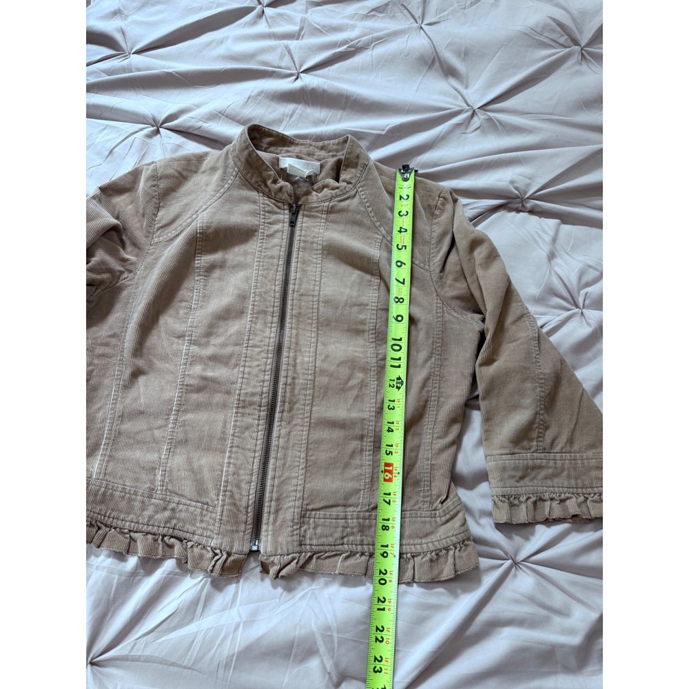 Sandro Tan Corduroy Ruffle Trim Zip Up Jacket Womens Medium Brown Cotton - Picture 7 of 7
